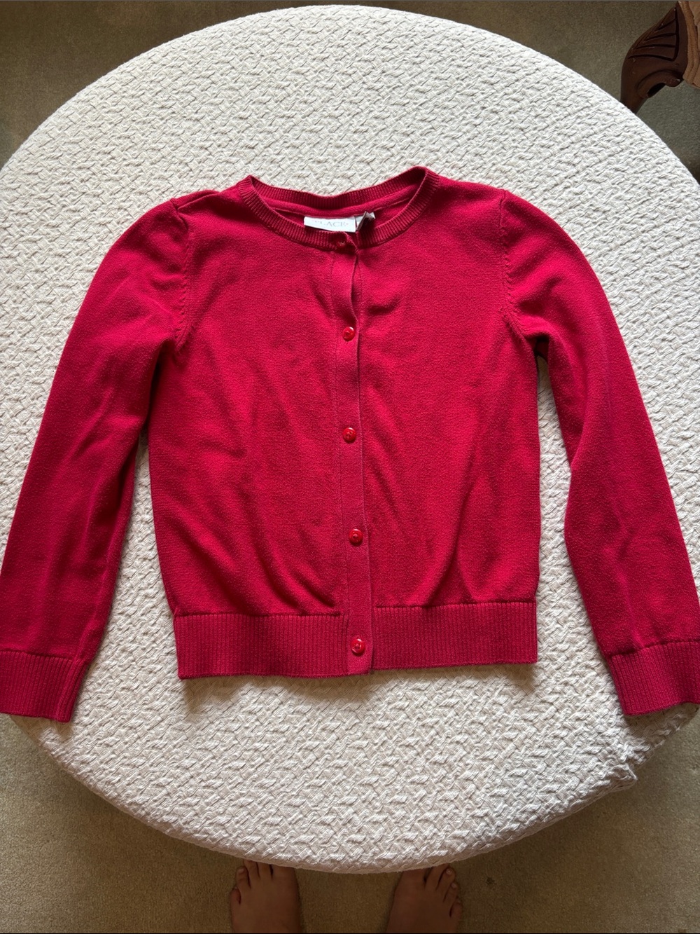 Place Red Button-Front Crewneck Cardigan